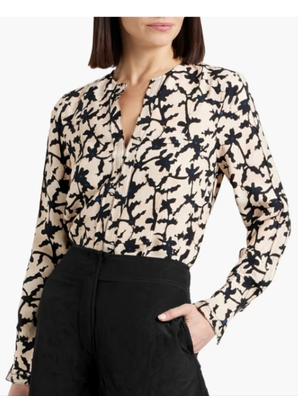 Ulla Johnson Black and Cream Print Long-Sleeve Blouse